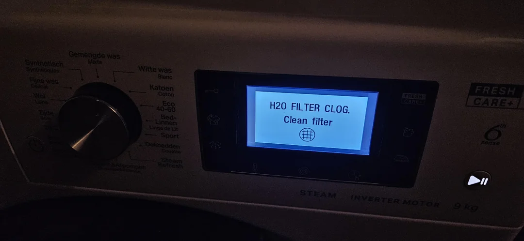 Whirlpool 6th Sense washer filter clog error